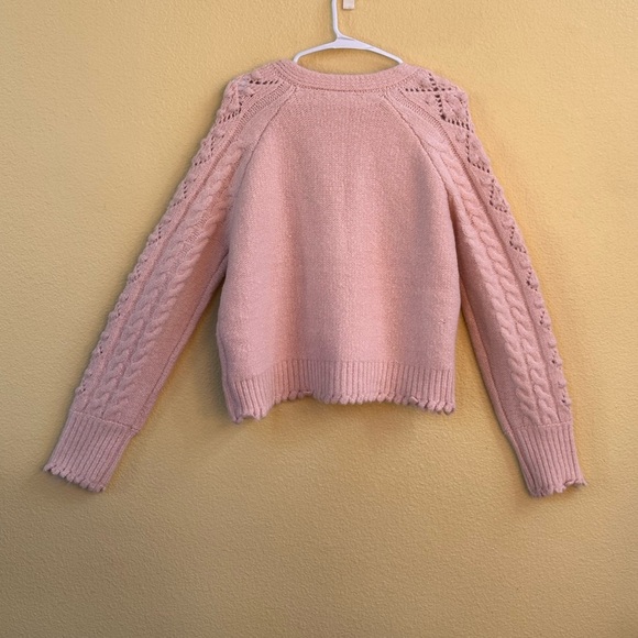 See And Be Seen Pink V-Neck Wool Blend Cable Knit Cardigan Small/Medium NWT - Picture 12 of 15